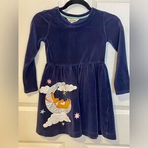 Mini Boden Navy Velour Bunny on Moon Appliqué Dress Girls 7/8Y